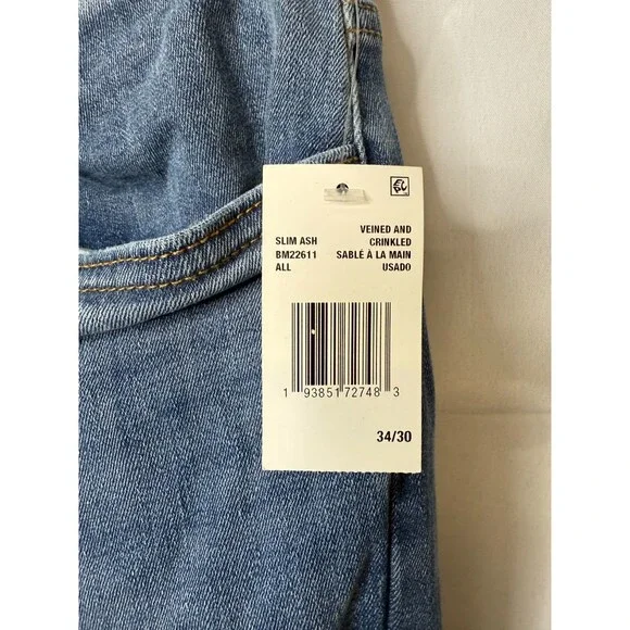 Buffalo Mens Ash Blue Stretch Comfort Veined and Crinkled Slim Jeans Size 34x30